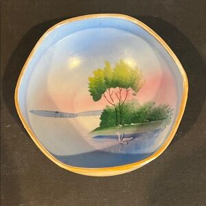 Noritake Japan Hand Painted Scenic Bowl Lusterware Gold Trim Vintage